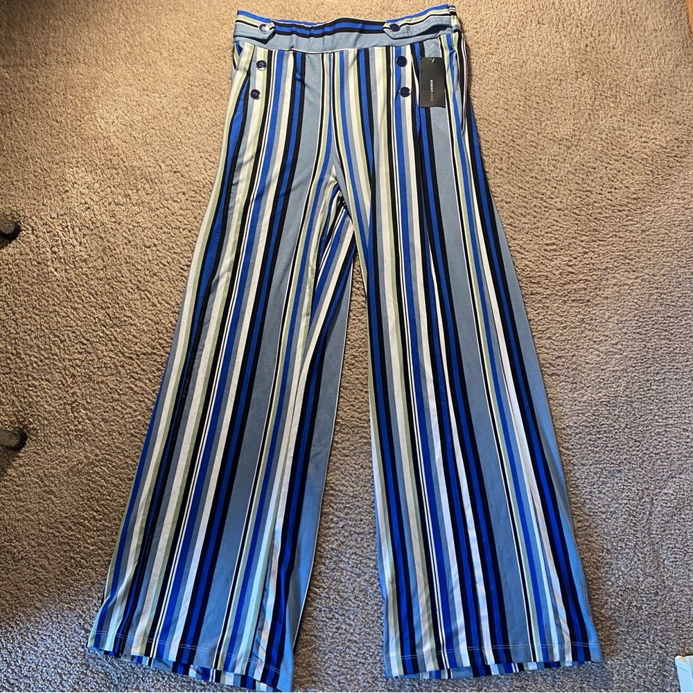 Robert Louis: Silky Indigo/Sage Striped Pants